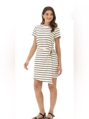 Threads 4 Thought Cream and Black Striped Tie-Waist Tee Mini Dress